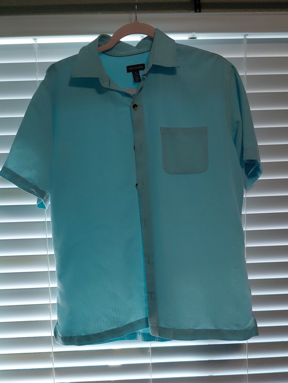 Van Heusen Light Aqua Short Sleeve Button-Down Shirt